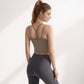 Women's Longline Sports Bra with Double Spaghetti Straps and Layered Scoop Neck for Low Impact Workouts