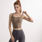 Women's Longline Sports Bra with Double Spaghetti Straps and Layered Scoop Neck for Low Impact Workouts