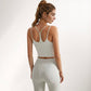 Women's Longline Sports Bra with Double Spaghetti Straps and Layered Scoop Neck for Low Impact Workouts