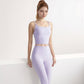 Women's Longline Sports Bra with Double Spaghetti Straps and Layered Scoop Neck for Low Impact Workouts