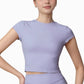 Fitted Crop Active Tee Short Sleeve Round Neck Stretch Performance Fabric - Small, Beige