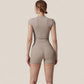 Fitted Crop Active Tee Short Sleeve Round Neck Stretch Performance Fabric - Small, Beige