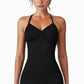 Seamless Padded Cami Tank Top with Ruched Front Detail and Adjustable Halter Straps - Small, Gray