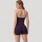 Seamless Padded Cami Tank Top with Ruched Front Detail and Adjustable Halter Straps - Small, Gray