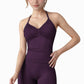 Seamless Padded Cami Tank Top with Ruched Front Detail and Adjustable Halter Straps - Small, Gray