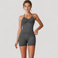 Seamless Padded Cami Tank Top with Ruched Front Detail and Adjustable Halter Straps - Small, Gray