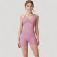 Seamless Padded Cami Tank Top with Ruched Front Detail and Adjustable Halter Straps - Small, Gray