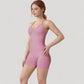 Seamless Padded Cami Tank Top with Ruched Front Detail and Adjustable Halter Straps - Small, Gray