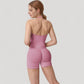 Seamless Padded Cami Tank Top with Ruched Front Detail and Adjustable Halter Straps - Small, Gray