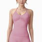 Seamless Padded Cami Tank Top with Ruched Front Detail and Adjustable Halter Straps - Small, Gray