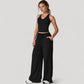 Cropped Active Tank Top with Built-In Bra and Racerback Design - Small, Brown