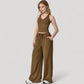 Cropped Active Tank Top with Built-In Bra and Racerback Design - Small, Brown