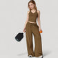 Cropped Active Tank Top with Built-In Bra and Racerback Design - Small, Brown