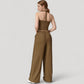 Cropped Active Tank Top with Built-In Bra and Racerback Design - Small, Brown
