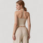 Cropped Active Tank Top with Built-In Bra and Racerback Design - Small, Brown