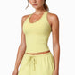 Cropped Active Tank Top with Built-In Bra and Racerback Design - Small, Brown