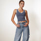 Women's Contrast Trim Cropped Tank Top with Scoop Neck and Stretch Fit for Yoga and Everyday Wear