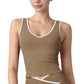 Women's Contrast Trim Cropped Tank Top with Scoop Neck and Stretch Fit for Yoga and Everyday Wear