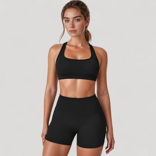 High Neck Sports Bra with Minimalist T-Back Strap Design and Smooth Stretch Compression Fit