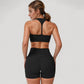 High Neck Sports Bra with Minimalist T-Back Strap Design and Smooth Stretch Compression Fit