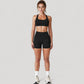 High Neck Sports Bra with Minimalist T-Back Strap Design and Smooth Stretch Compression Fit