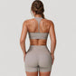 High Neck Sports Bra with Minimalist T-Back Strap Design and Smooth Stretch Compression Fit
