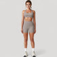 High Neck Sports Bra with Minimalist T-Back Strap Design and Smooth Stretch Compression Fit