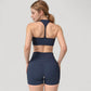 High Neck Sports Bra with Minimalist T-Back Strap Design and Smooth Stretch Compression Fit