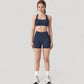 High Neck Sports Bra with Minimalist T-Back Strap Design and Smooth Stretch Compression Fit