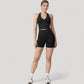 Seamless Ribbed Knit Halter Crop Top with V-Neckline and Built-In Support