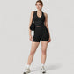 Seamless Ribbed Knit Halter Crop Top with V-Neckline and Built-In Support