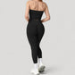 Seamless Ribbed Knit Halter Crop Top with V-Neckline and Built-In Support