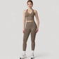 Seamless Ribbed Knit Halter Crop Top with V-Neckline and Built-In Support