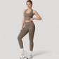 Seamless Ribbed Knit Halter Crop Top with V-Neckline and Built-In Support
