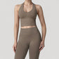 Seamless Ribbed Knit Halter Crop Top with V-Neckline and Built-In Support