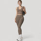 Seamless Ribbed Knit Halter Crop Top with V-Neckline and Built-In Support