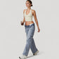 Seamless Ribbed Knit Halter Crop Top with V-Neckline and Built-In Support