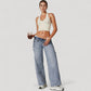 Seamless Ribbed Knit Halter Crop Top with V-Neckline and Built-In Support