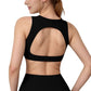 High Neck Sports Bra with Cutout Back Detail and Wide Underband for Medium Support
