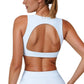 High Neck Sports Bra with Cutout Back Detail and Wide Underband for Medium Support