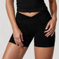High Waist Seamless Ribbed Biker Shorts with Crossover Waistband and Compression Fit