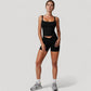 High Waist Seamless Ribbed Biker Shorts with Crossover Waistband and Compression Fit