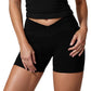 High Waist Seamless Ribbed Biker Shorts with Crossover Waistband and Compression Fit