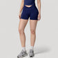 High Waist Seamless Ribbed Biker Shorts with Crossover Waistband and Compression Fit