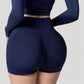 High Waist Seamless Ribbed Biker Shorts with Crossover Waistband and Compression Fit