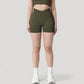 High Waist Seamless Ribbed Biker Shorts with Crossover Waistband and Compression Fit