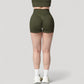 High Waist Seamless Ribbed Biker Shorts with Crossover Waistband and Compression Fit