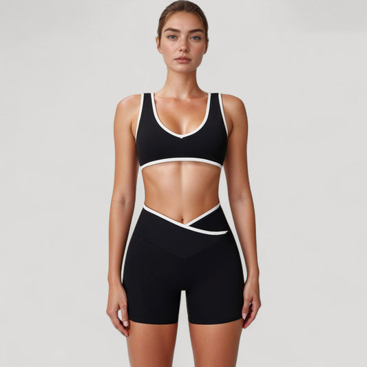 High Waist Crossover Athletic Shorts with Stretch Fabric and Flattering V Front Waistband