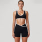 High Waist Crossover Athletic Shorts with Stretch Fabric and Flattering V Front Waistband