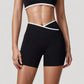 High Waist Crossover Athletic Shorts with Stretch Fabric and Flattering V Front Waistband